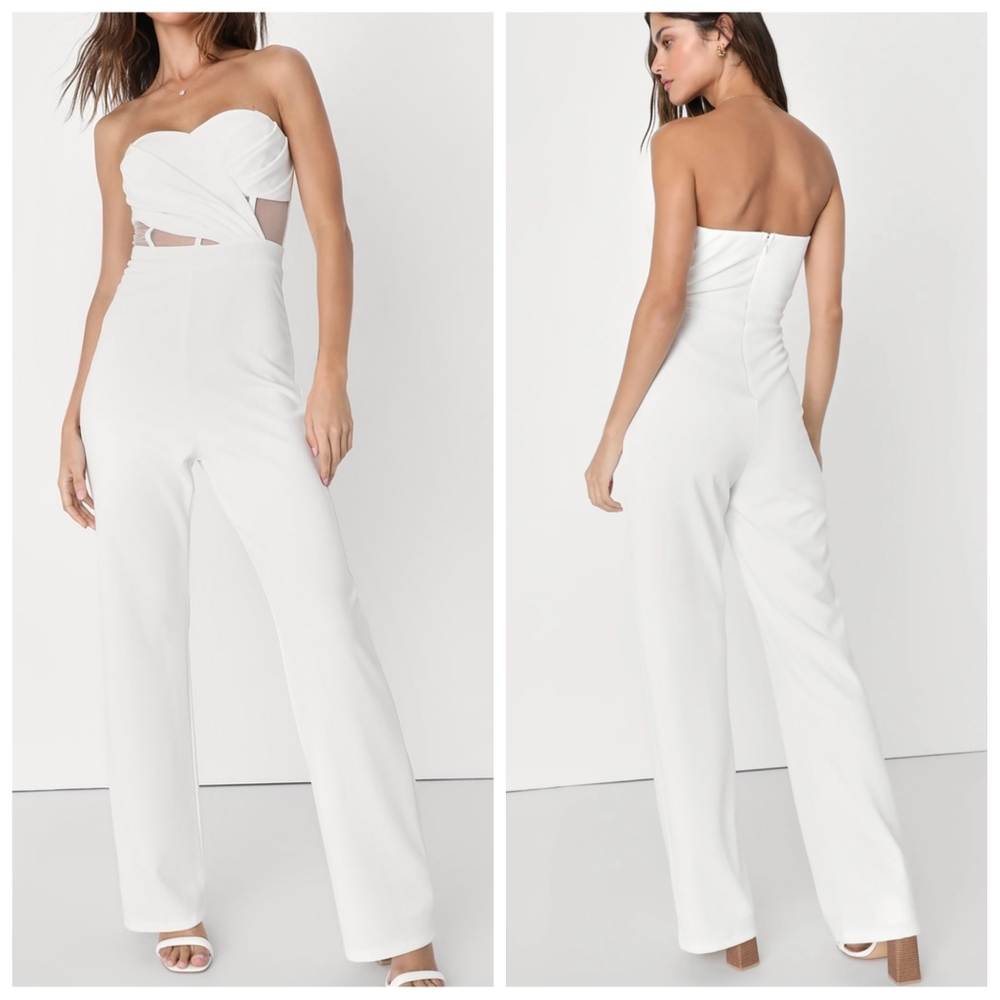 Lulus Surely Stunning Ivory Strapless Bustier Jumpsuit | Size L | Elegant Fit - Picture 4 of 4